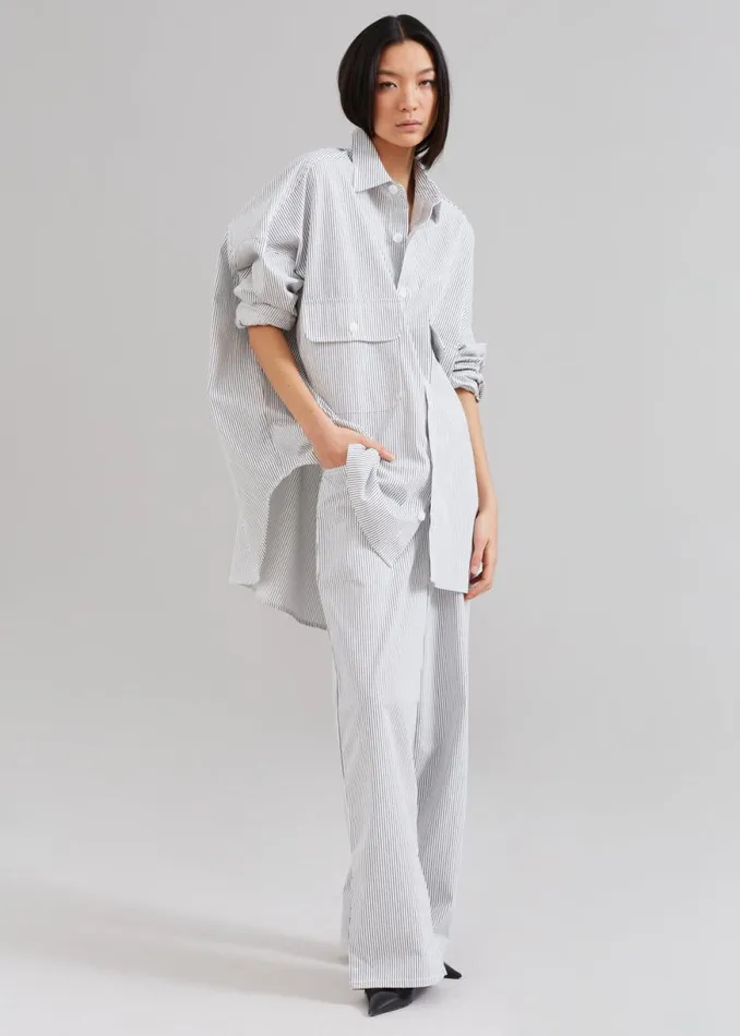 The Frankie Shop Kaline White Pants 8211 Navy Stripe Shop Bottoms