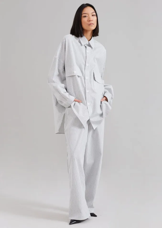 The Frankie Shop Kaline White Pants 8211 Navy Stripe Shop Bottoms