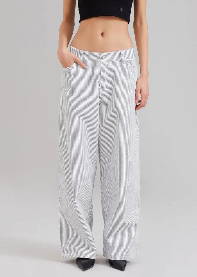 The Frankie Shop Kaline White Pants 8211 Navy Stripe Shop Bottoms