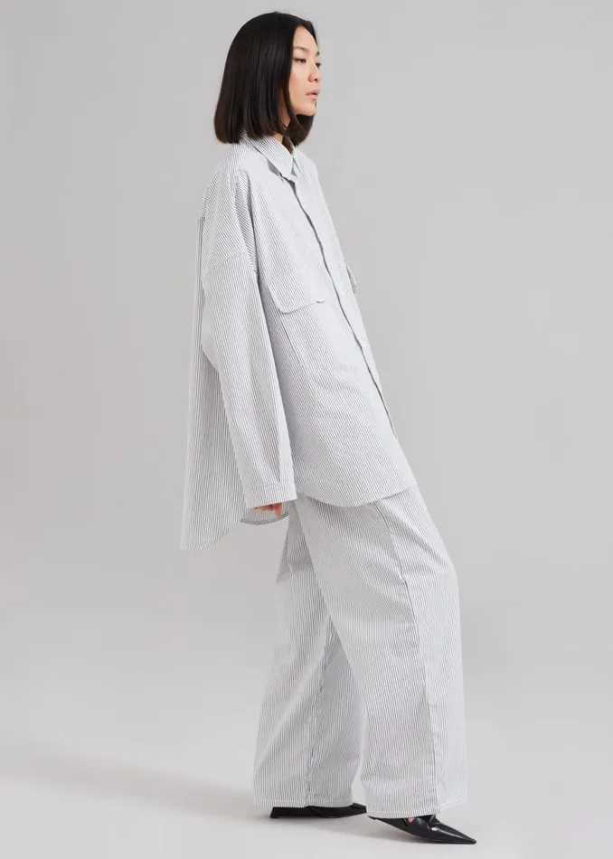 The Frankie Shop Kaline White Pants 8211 Navy Stripe Shop Bottoms
