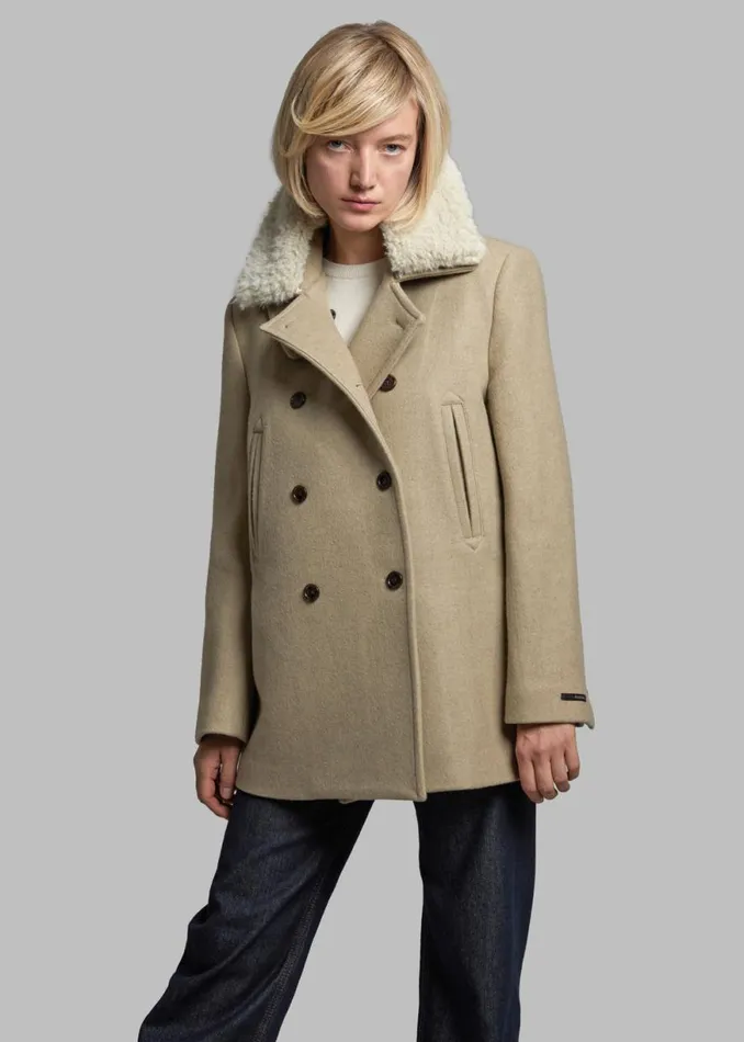 The Frankie Shop Kimmo Faux Fur Collar Peacoat 8211 Beige Shop Outerwear