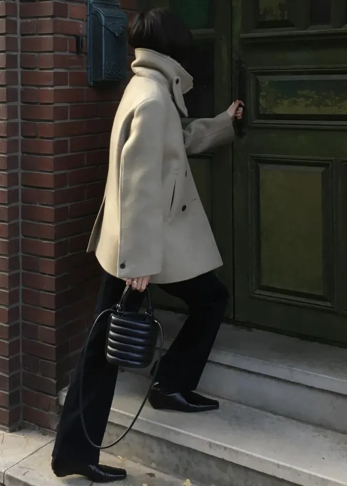 The Frankie Shop Kimmo Faux Fur Collar Peacoat 8211 Beige Shop Outerwear