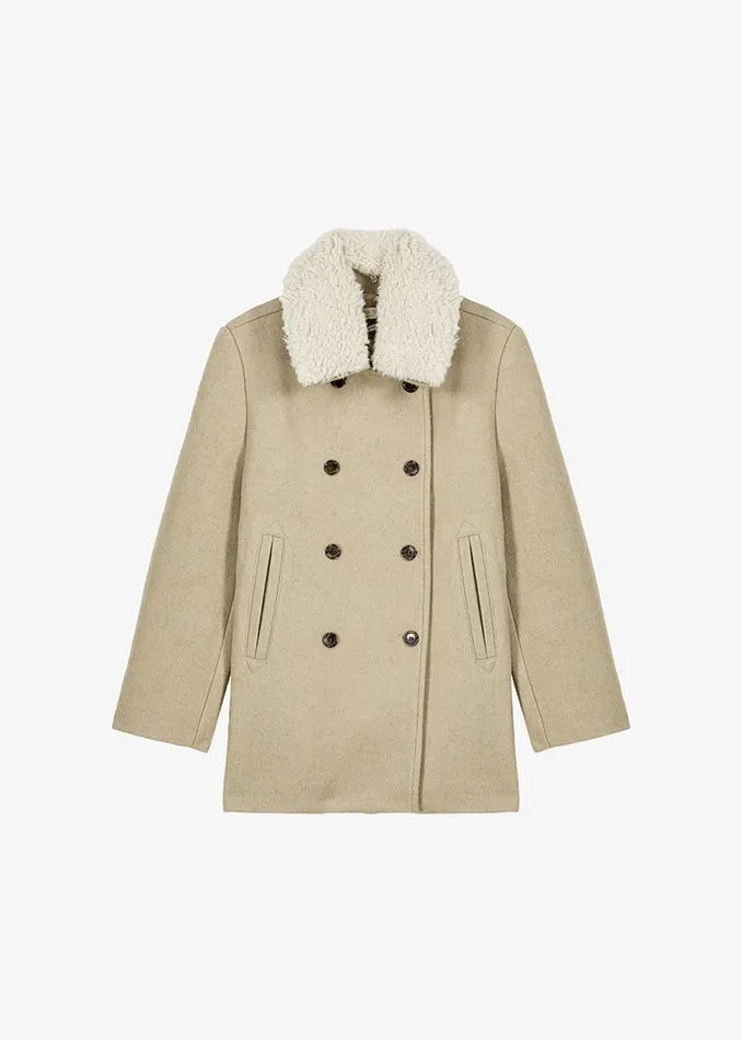 The Frankie Shop Kimmo Faux Fur Collar Peacoat 8211 Beige Shop Outerwear