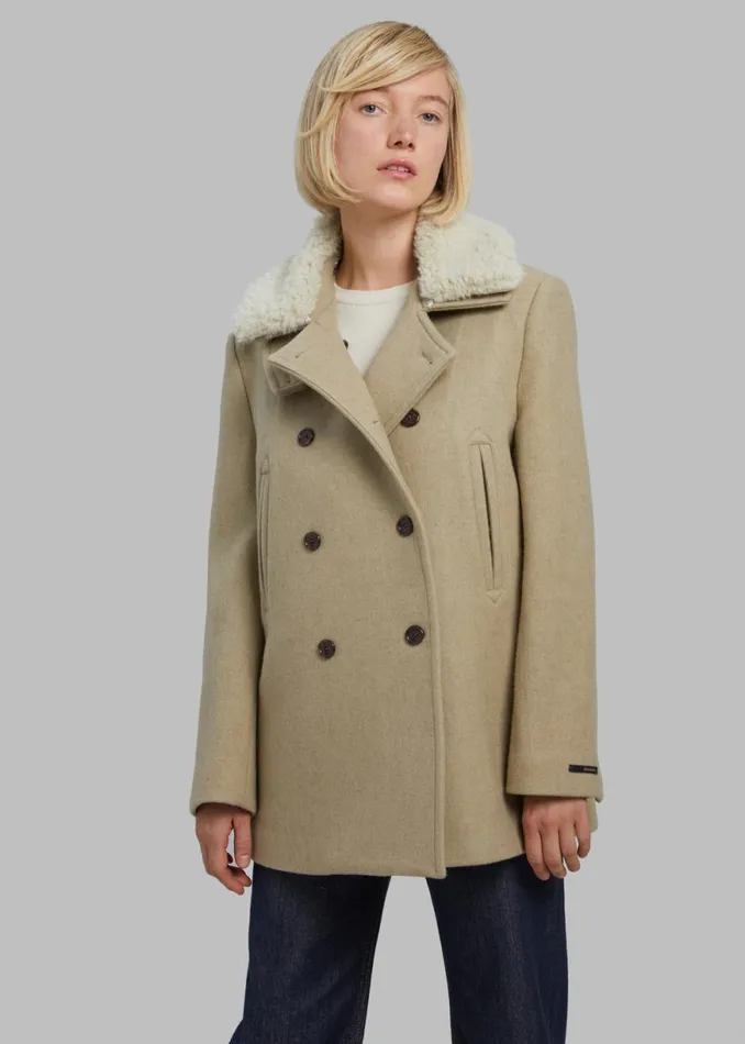 The Frankie Shop Kimmo Faux Fur Collar Peacoat 8211 Beige Shop Outerwear