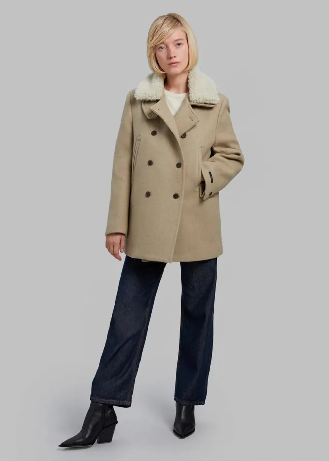 The Frankie Shop Kimmo Faux Fur Collar Peacoat 8211 Beige Shop Outerwear