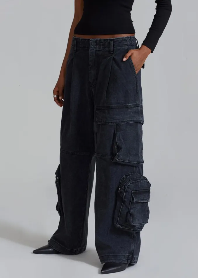 The Frankie Shop Lenny Cargo Jeans 8211 Black Washed Shop Denim