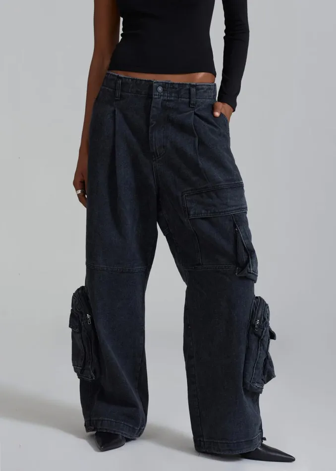 The Frankie Shop Lenny Cargo Jeans 8211 Black Washed Shop Denim