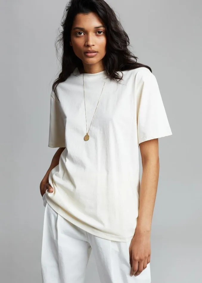 The Frankie Shop Lilou Simple Tee 8211 Beige Shop Tops