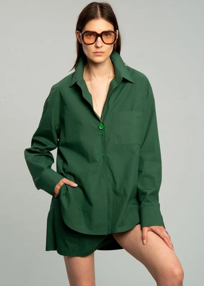 The Frankie Shop Lui Organic Cotton Boxer Short 8211 Hunter Green Shop Bottoms