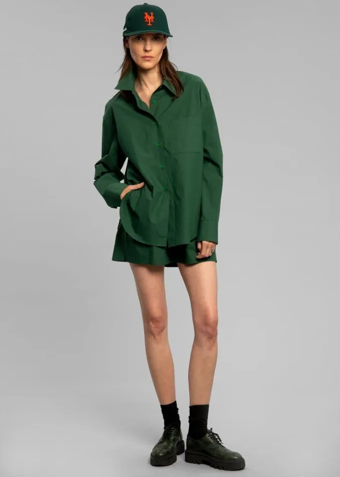 The Frankie Shop Lui Organic Cotton Boxer Short 8211 Hunter Green Shop Bottoms