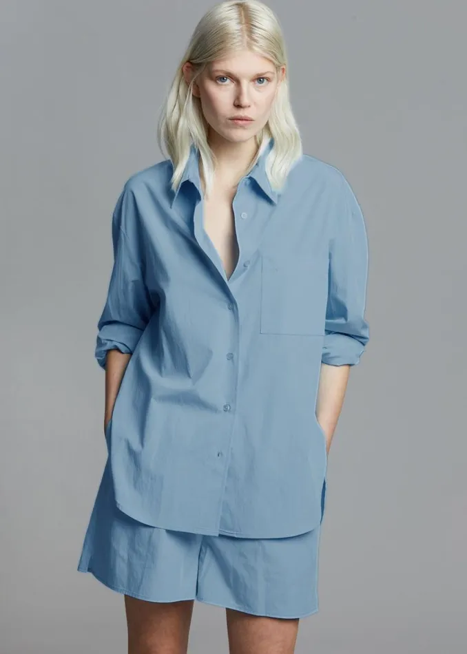 The Frankie Shop Lui Organic Cotton Shirt 8211 Blue Shop Tops