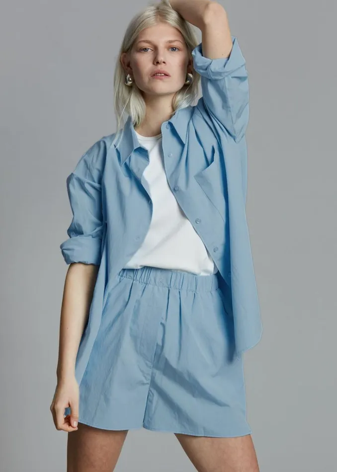 The Frankie Shop Lui Organic Cotton Shirt 8211 Blue Shop Tops