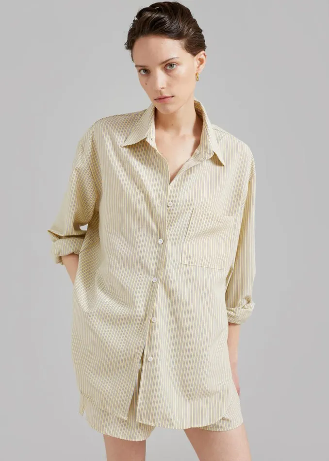 The Frankie Shop Lui Oxford Shirt 8211 Pale YellowBlack Stripe Shop Tops