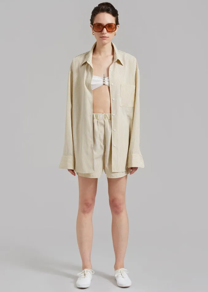 The Frankie Shop Lui Oxford Shirt 8211 Pale YellowBlack Stripe Shop Tops