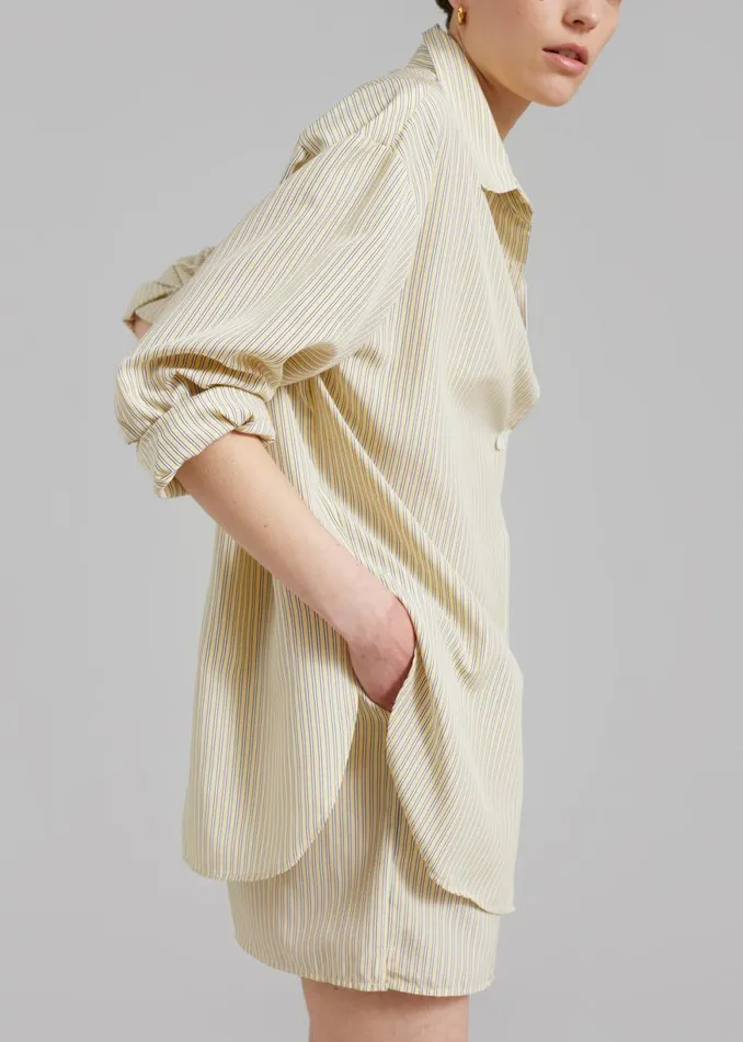 The Frankie Shop Lui Oxford Shirt 8211 Pale YellowBlack Stripe Shop Tops