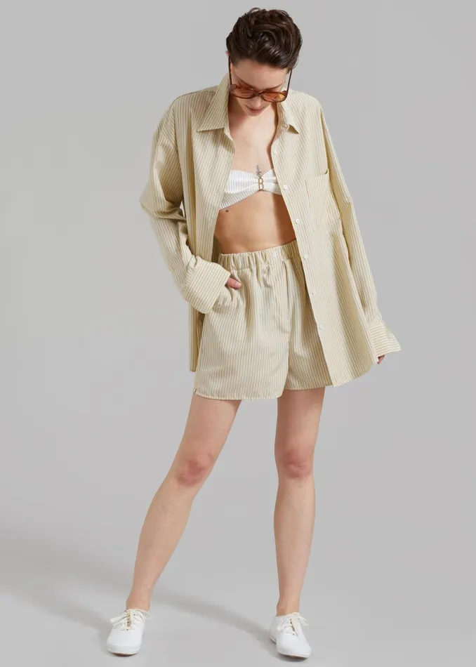 The Frankie Shop Lui Oxford Shirt 8211 Pale YellowBlack Stripe Shop Tops
