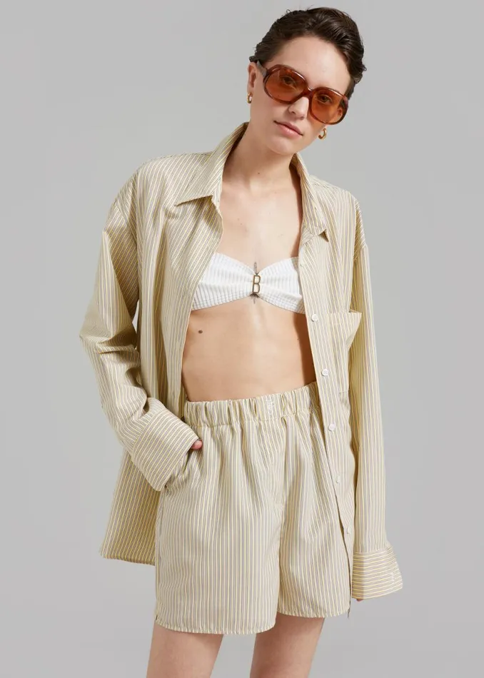 The Frankie Shop Lui Oxford Shirt 8211 Pale YellowBlack Stripe Shop Tops