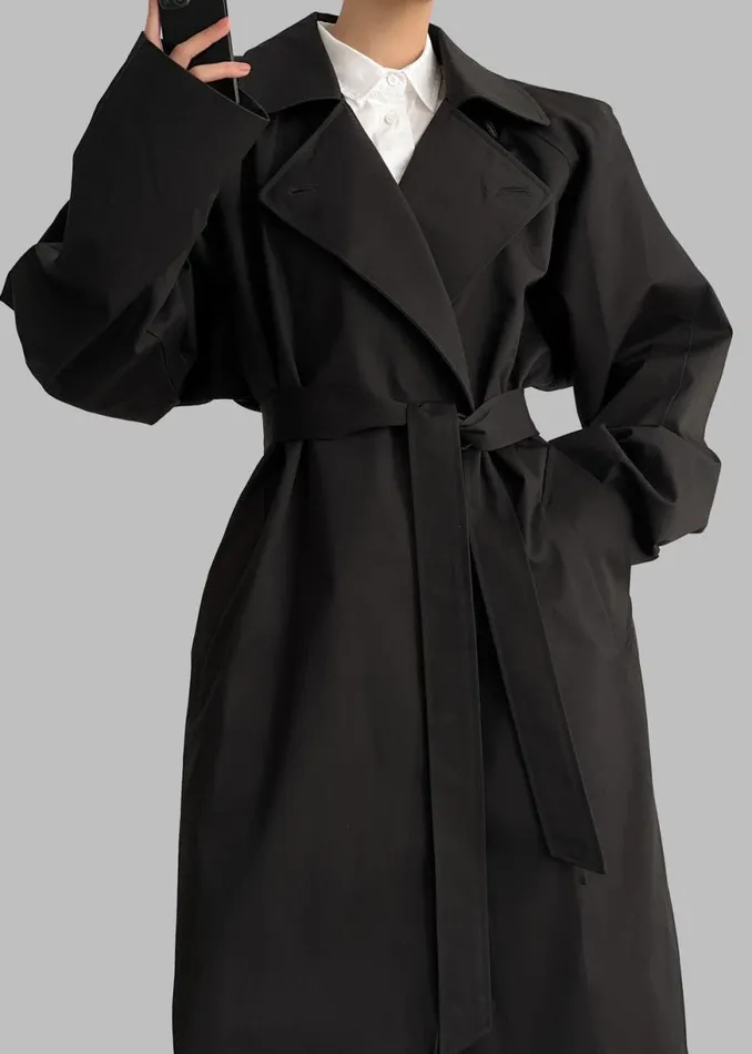 The Frankie Shop Marisol Box Shoulder Trench 8211 Black Shop Outerwear