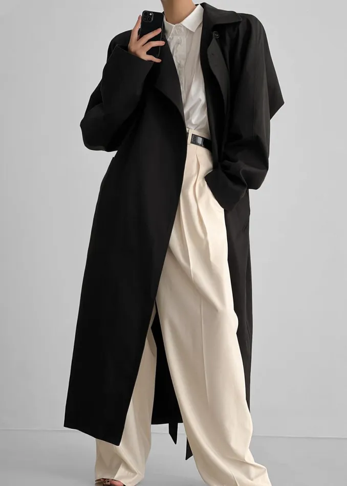 The Frankie Shop Marisol Box Shoulder Trench 8211 Black Shop Outerwear