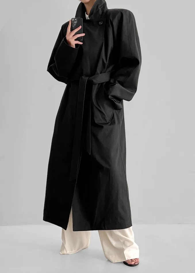 The Frankie Shop Marisol Box Shoulder Trench 8211 Black Shop Outerwear
