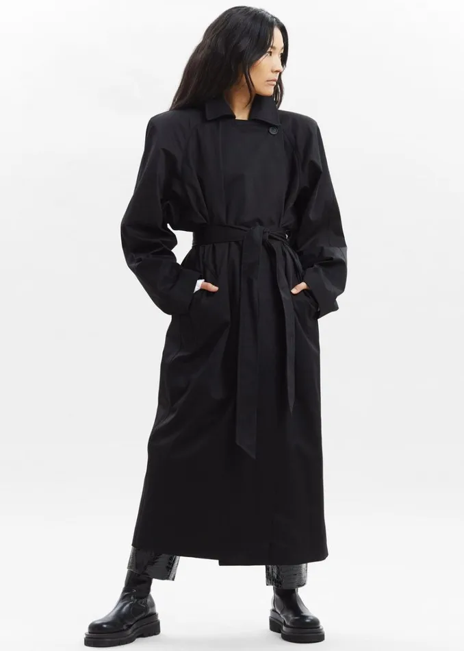 The Frankie Shop Marisol Box Shoulder Trench 8211 Black Shop Outerwear