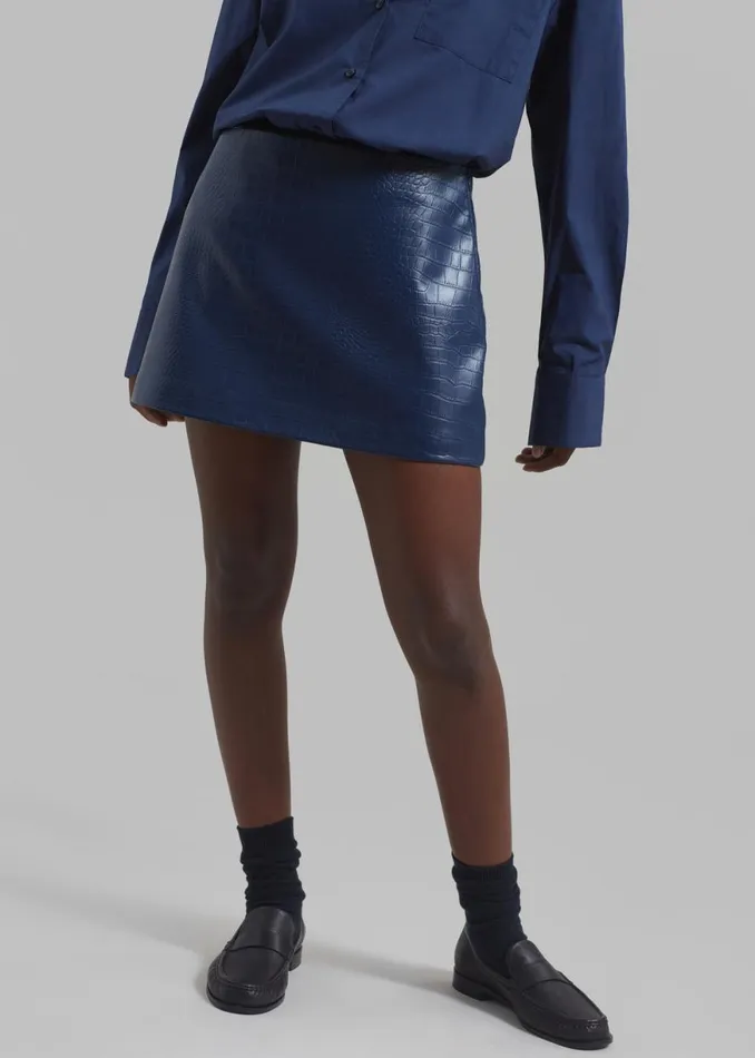 The Frankie Shop Mary CrocEffect Mini Skirt 8211 Blue Shop Bottoms