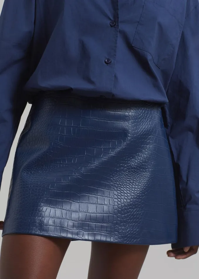 The Frankie Shop Mary CrocEffect Mini Skirt 8211 Blue Shop Bottoms