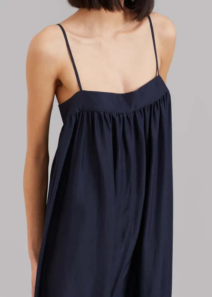 The Frankie Shop Maude Gathered Silk Jumpsuit 8211 Navy Shop Jumpsuits