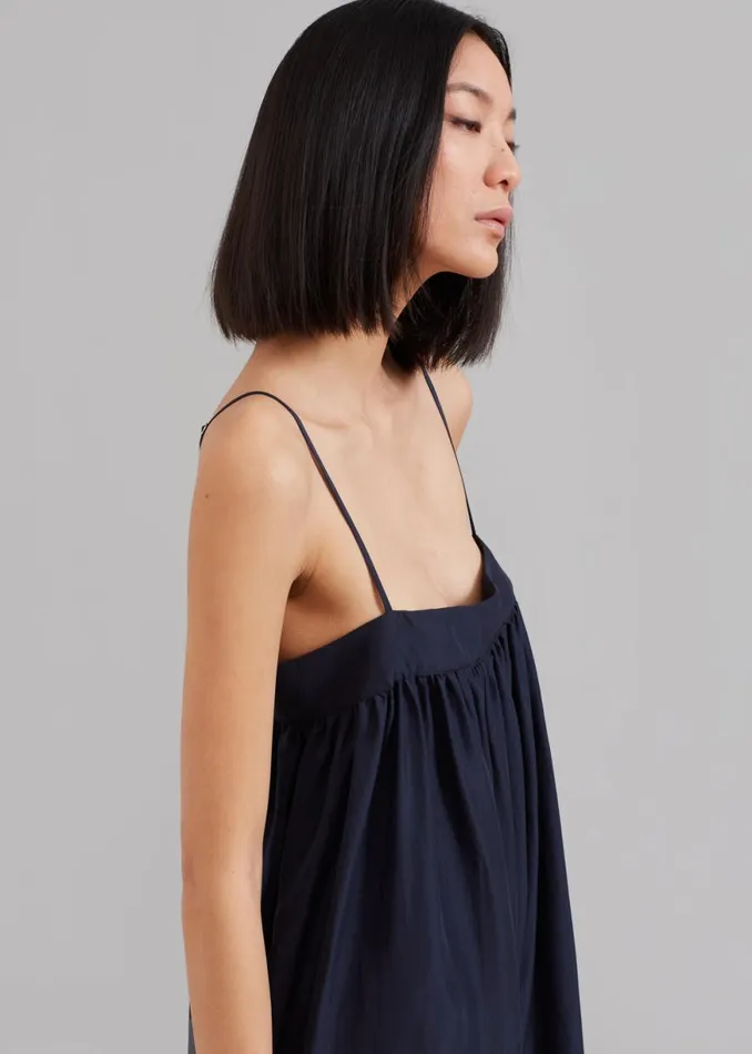 The Frankie Shop Maude Gathered Silk Jumpsuit 8211 Navy Shop Jumpsuits