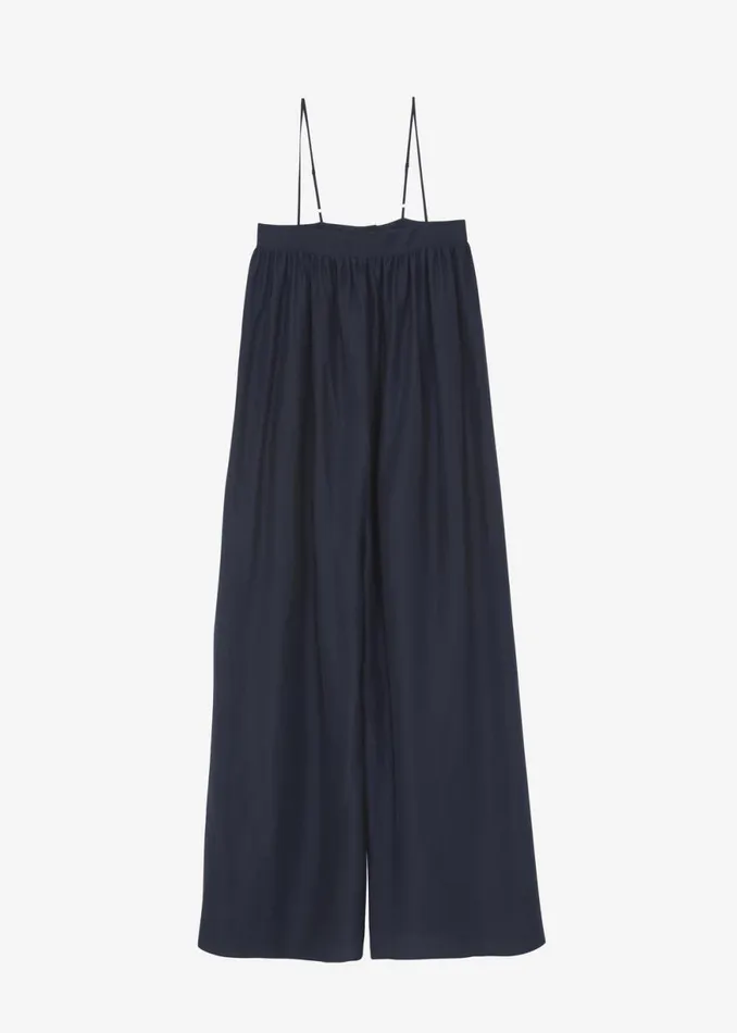 The Frankie Shop Maude Gathered Silk Jumpsuit 8211 Navy Shop Jumpsuits