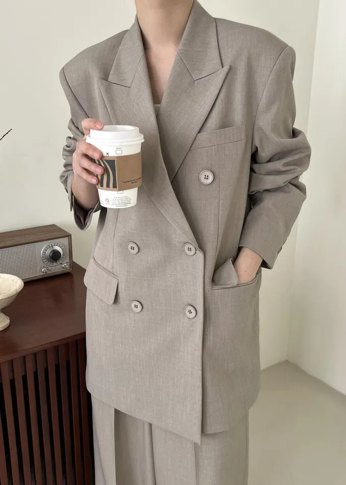The Frankie Shop Nessi Double Breasted Blazer 8211 Taupe Shop Suits