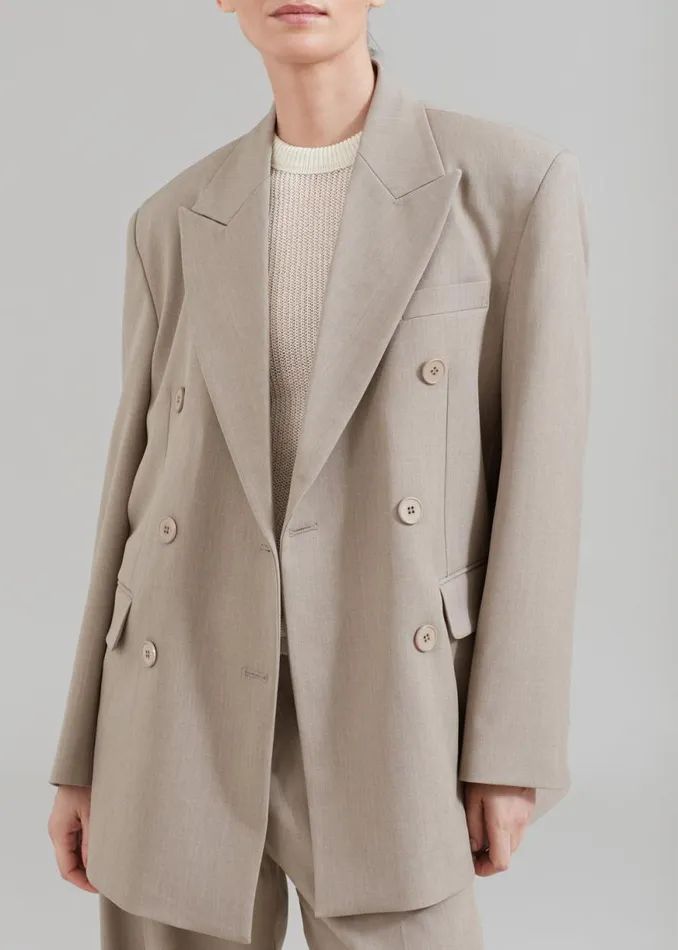 The Frankie Shop Nessi Double Breasted Blazer 8211 Taupe Shop Suits