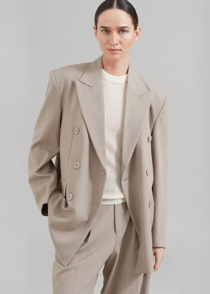 The Frankie Shop Nessi Double Breasted Blazer 8211 Taupe Shop Suits