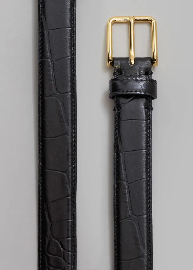 The Frankie Shop Norin CrocEffect Belt 8211 Black Shop Accessories