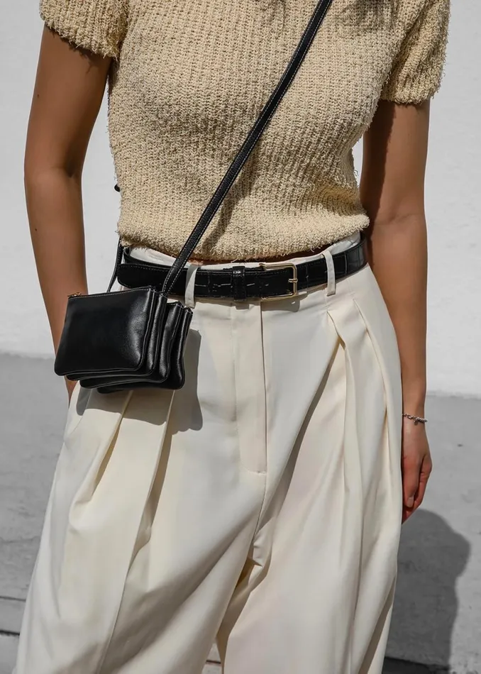 The Frankie Shop Norin CrocEffect Belt 8211 Black Shop Accessories