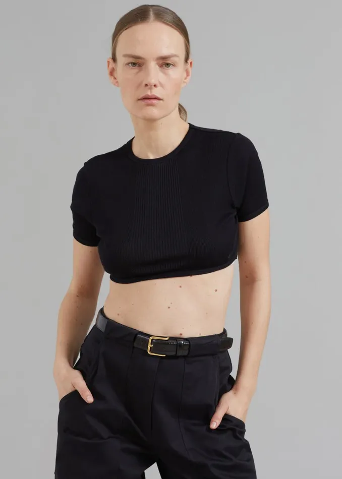 The Frankie Shop Norin CrocEffect Belt 8211 Black Shop Accessories
