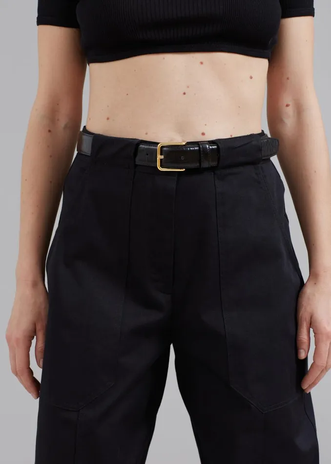 The Frankie Shop Norin CrocEffect Belt 8211 Black Shop Accessories