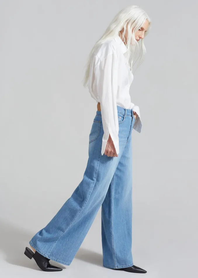 The Frankie Shop Odelle Wide Denim Pants 8211 Worn Wash Shop Denim