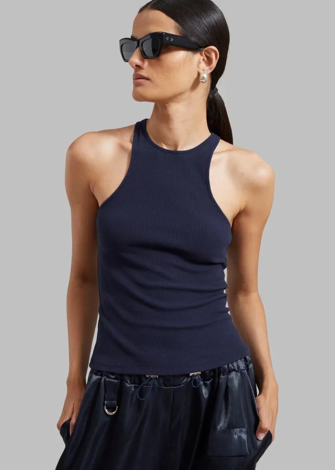 The Frankie Shop Ophelia Rib Tank Top 8211 Navy Shop Tops