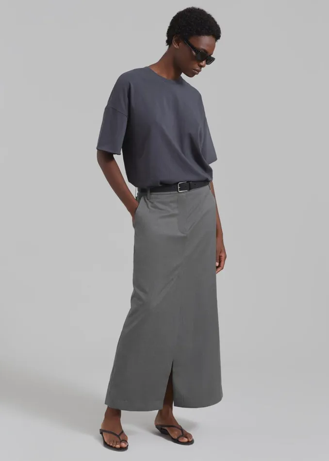 The Frankie Shop REMAIN Long Suiting Skirt 8211 Dark Gull Gray Shop Clothing