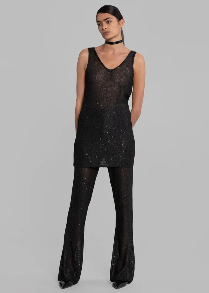 The Frankie Shop REMAIN Sequin Knit Straight Top 8211 Black Shop Tops