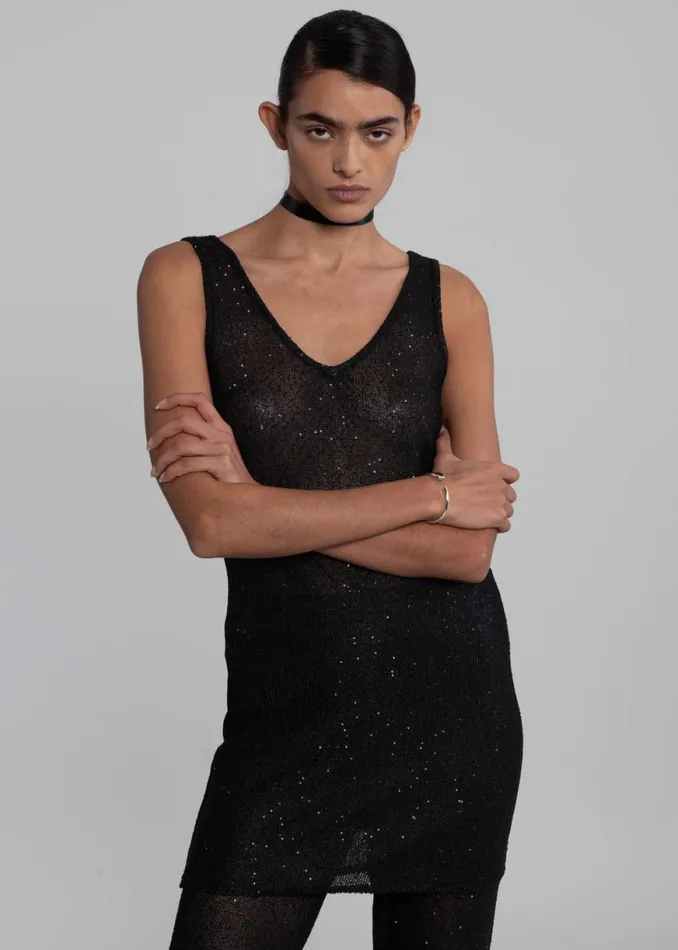 The Frankie Shop REMAIN Sequin Knit Straight Top 8211 Black Shop Tops