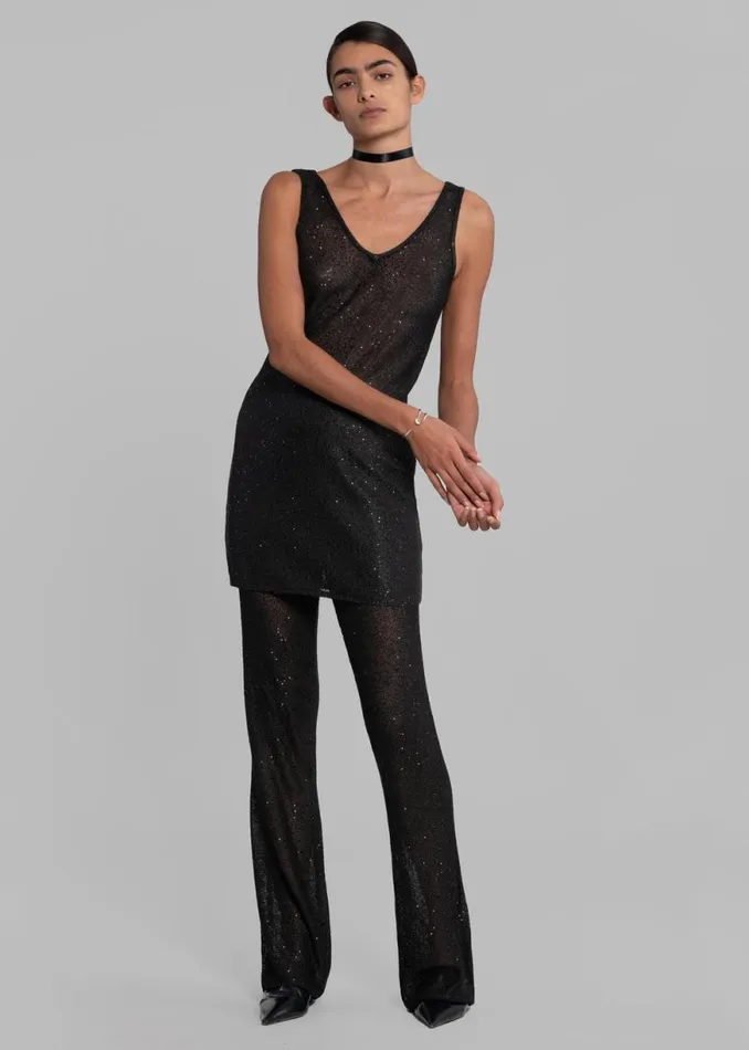The Frankie Shop REMAIN Sequin Knit Straight Top 8211 Black Shop Tops