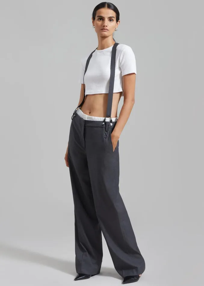 The Frankie Shop REMAIN Suspender Trousers 8211 Castlerock Shop Bottoms