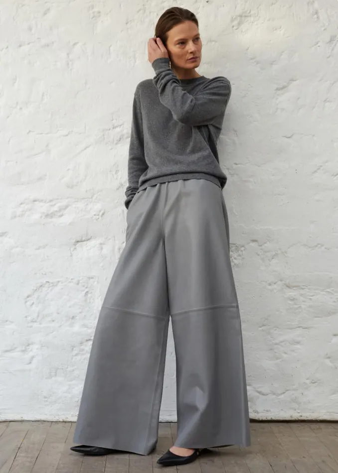 The Frankie Shop Sydney Wide Leather Pants 8211 Grey Shop Clothing