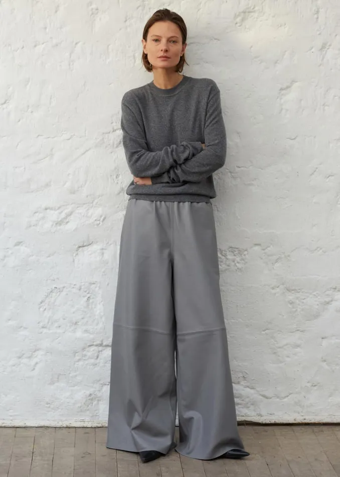The Frankie Shop Sydney Wide Leather Pants 8211 Grey Shop Clothing
