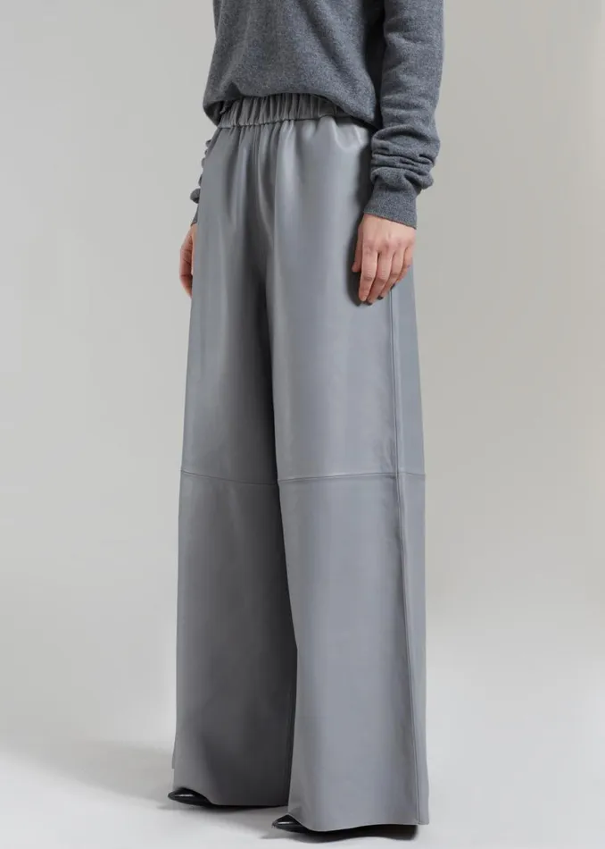 The Frankie Shop Sydney Wide Leather Pants 8211 Grey Shop Clothing