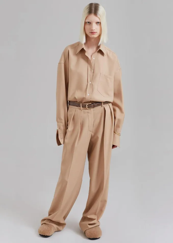 The Frankie Shop Tansy Pleated Twill Trousers 8211 Camel Shop Clothing