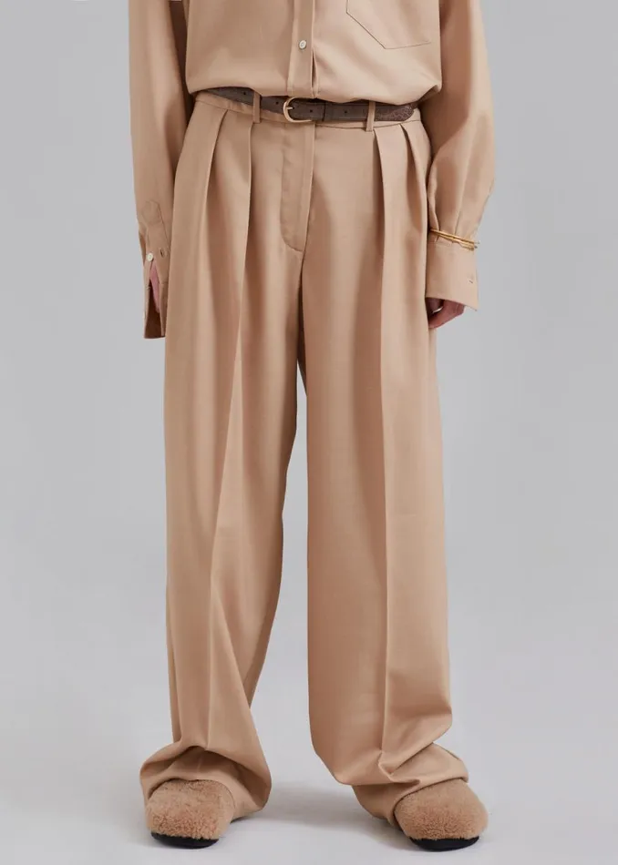The Frankie Shop Tansy Pleated Twill Trousers 8211 Camel Shop Clothing