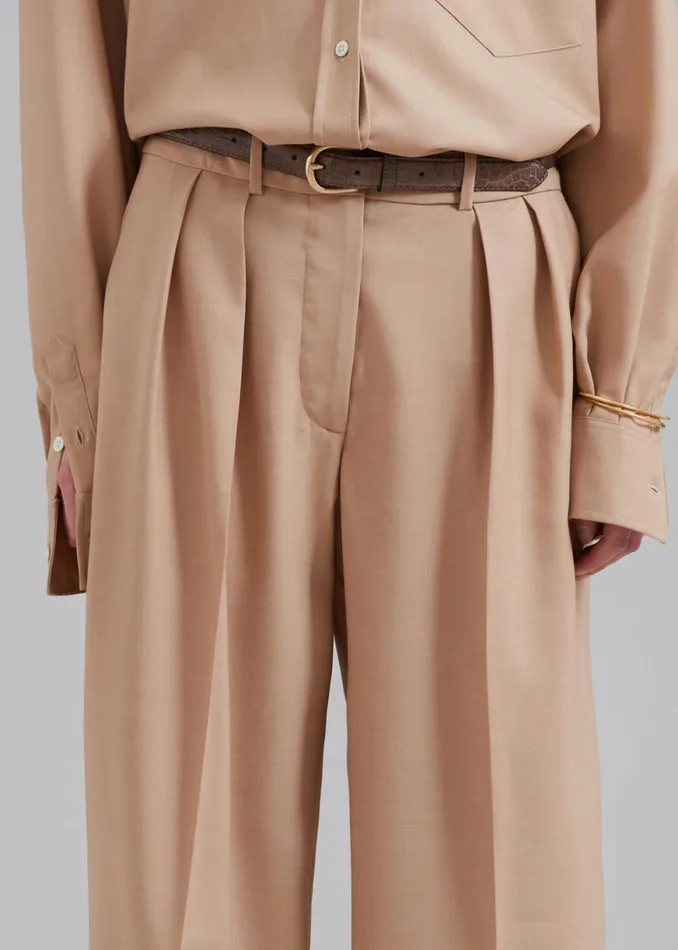 The Frankie Shop Tansy Pleated Twill Trousers 8211 Camel Shop Clothing